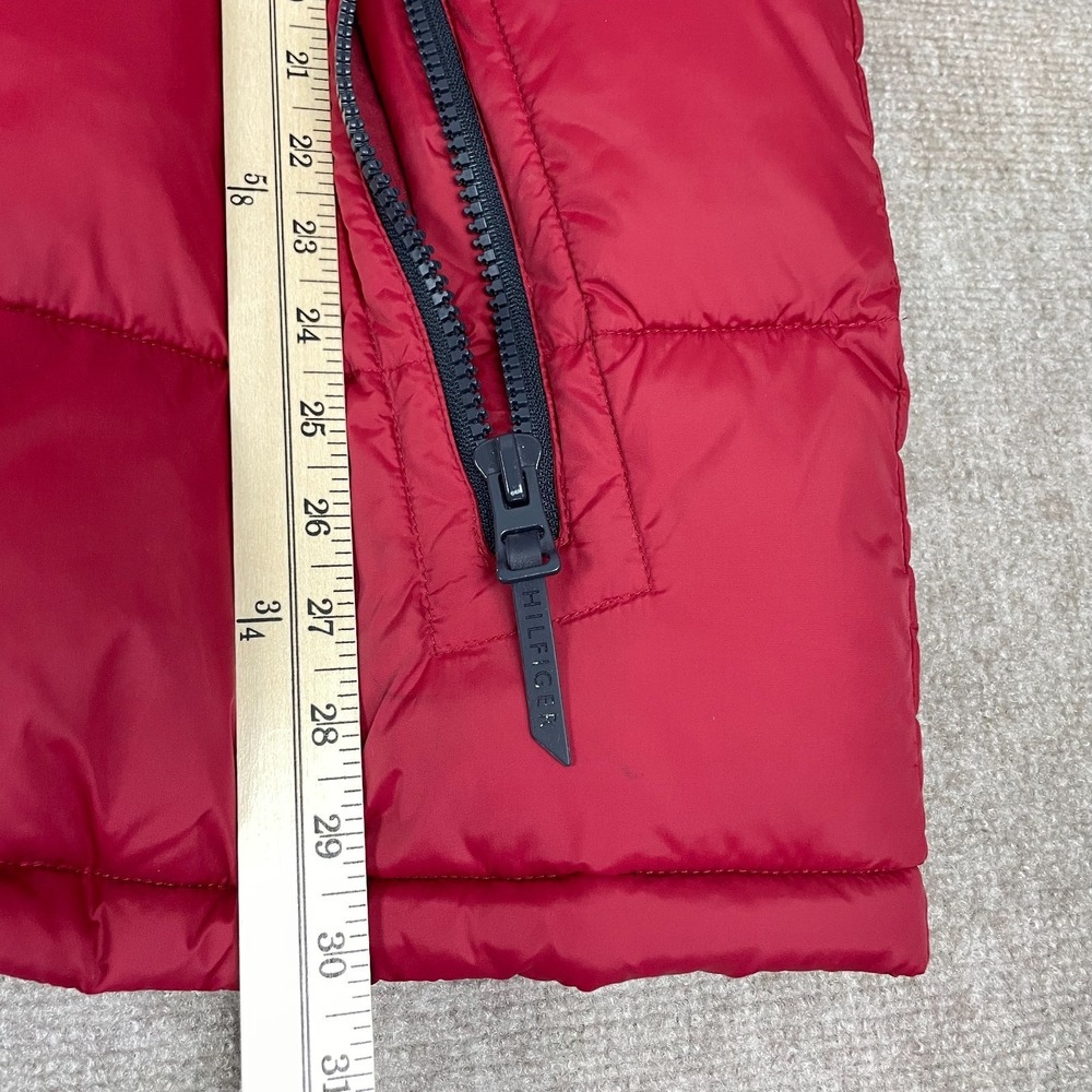 Tommy Hilfiger Puffer Jacket Mens 2XL Red White Varsity Hooded Full Zip Logo - Picture 12 of 16